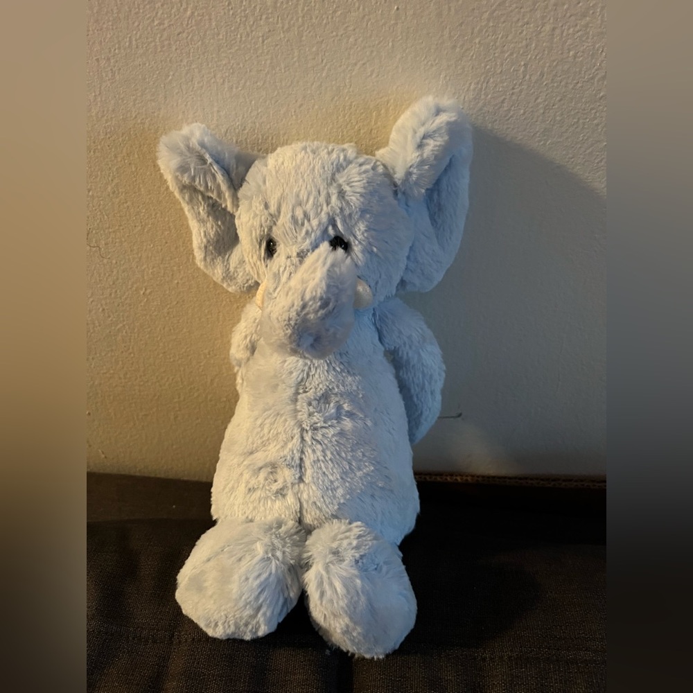 Jellycat Soft Plush Elephant in light blue; rattle